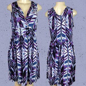 AGB 6 Purple-Blue Print Surplice Neck Layer Detail Sleeveless Above Knee Dress